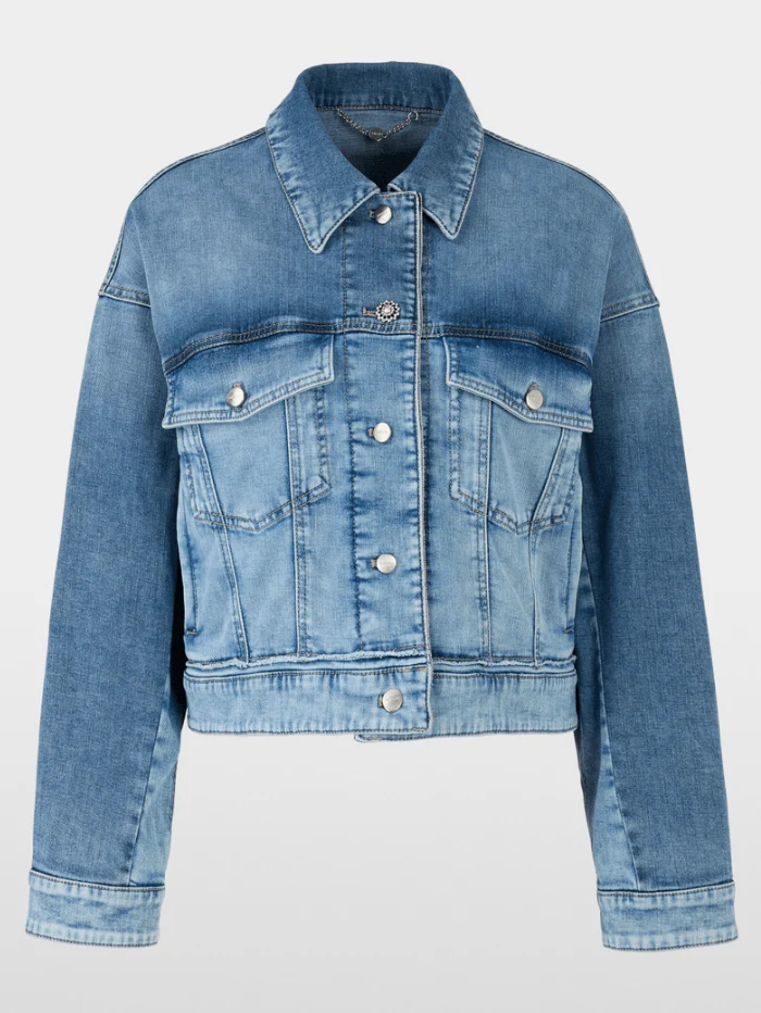 Marc Cain Collections Women's Blue Denim Jacket With Decorative Button ZC 31.03 D03 Col 353