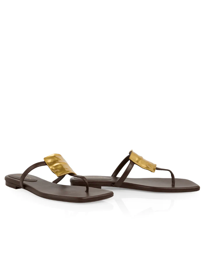 Marc Cain Collections Women's Leather Thong Sandals With Decoration In Dark Wood AC SG.04 L23 Col 699
