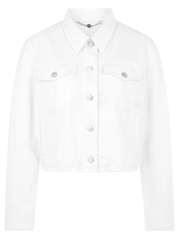 Marc Cain Additions Women's White Short Denim Jacket In Stretch Cotton AA 31.03 D64 Col 100